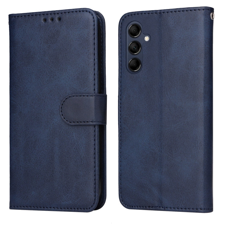 Blue flip leather phone case set with folio flap and stitched front panel