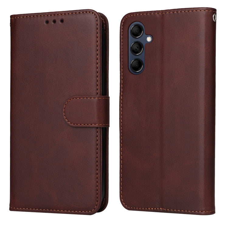 Brown flip leather phone case with flip cover and rear triple-camera cutout