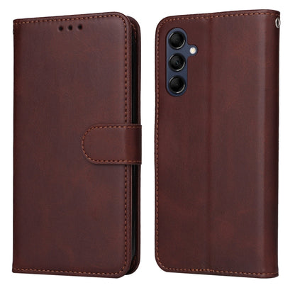 Brown flip leather phone case with flip cover and rear triple-camera cutout