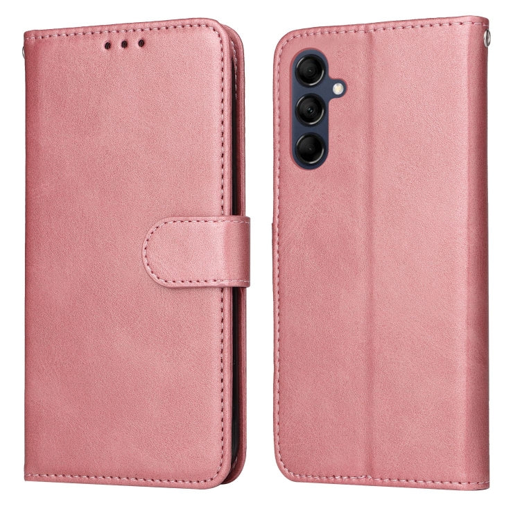 Rose pink flip leather phone case with calf texture, side strap, and cutouts for cameras