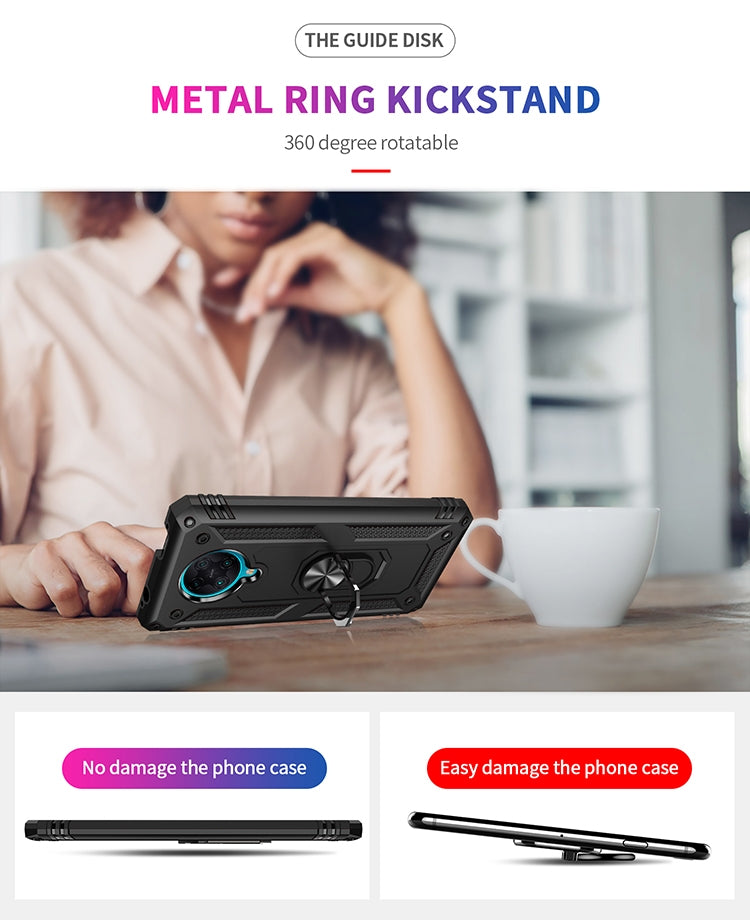 Black kickstand phone case with rotatable metal ring stand for desk viewing