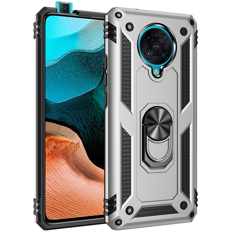 Shockproof protective phone case with rotating holder, silver/gray and black
