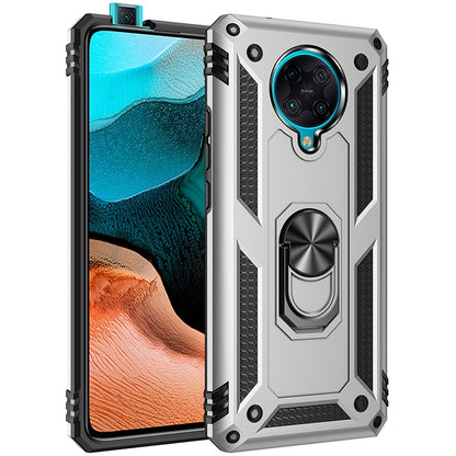 Shockproof protective phone case with rotating holder, silver/gray and black