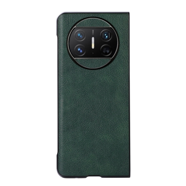 Green litchi-texture PU phone case with camera cutout, back view