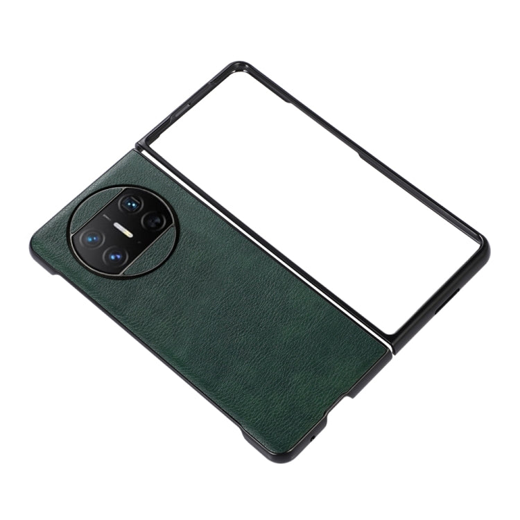 Green litchi-texture PU phone case with camera cutout, cover raised
