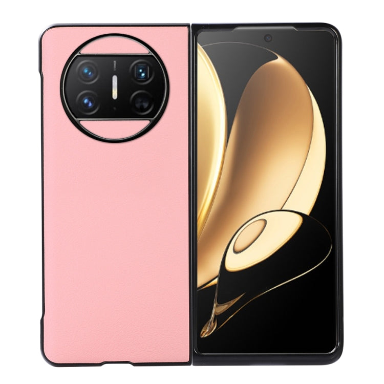Pink two-color litchi-texture PU phone case with camera cutout, front and back view