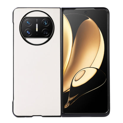 White two-color litchi-texture PU phone case with camera cutout, front and back view
