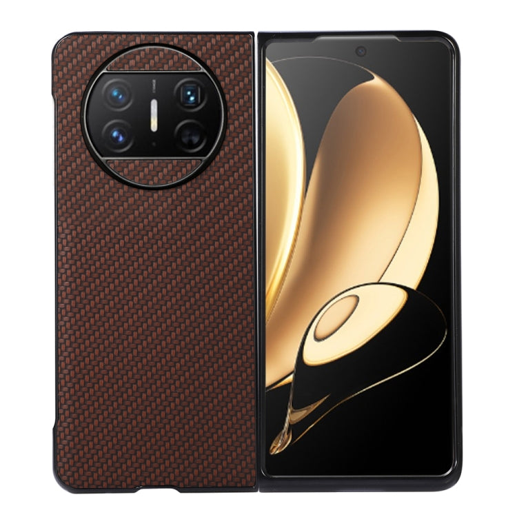 Brown carbon fiber phone case with camera cutout for Huawei Mate X3