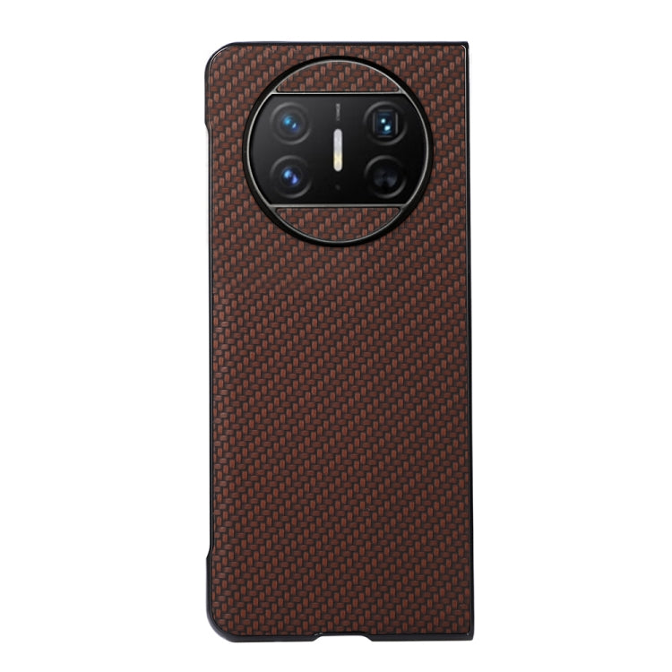 Brown carbon fiber phone case with camera cutout, rear view for Huawei Mate X3
