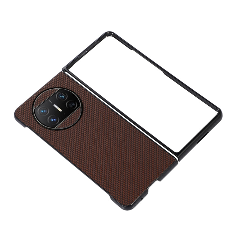 Brown carbon fiber protective phone case with raised camera cutout for Huawei Mate X3