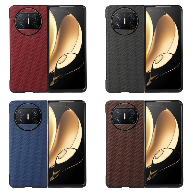 Assorted carbon fiber phone cases (red, blue, black, brown) for Huawei Mate X3