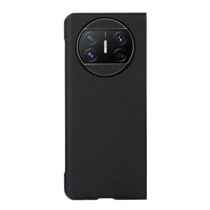 Black lambskin leather phone case back view with camera cutout for Huawei Mate X3.