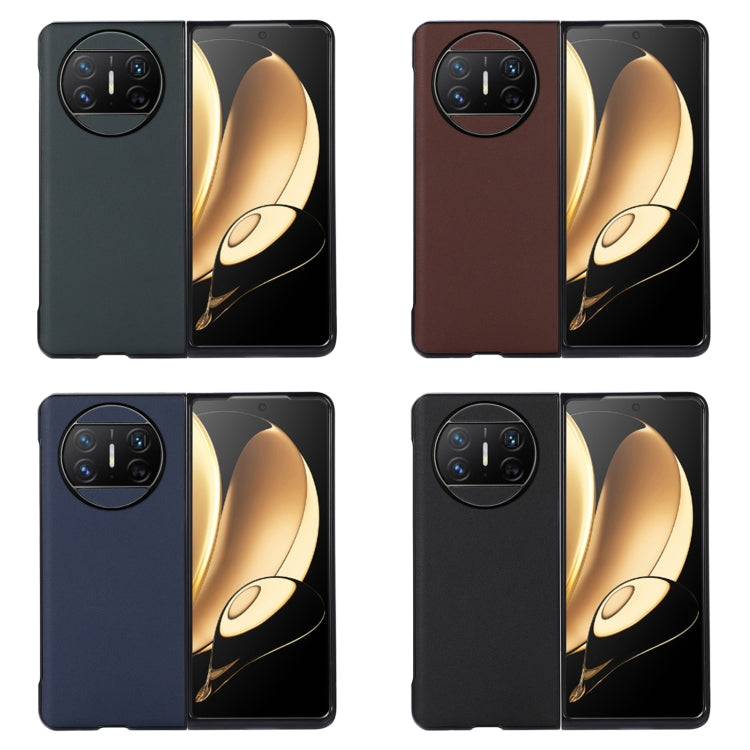 Assorted lambskin leather phone cases: dark green, brown, blue, black with camera cutouts.