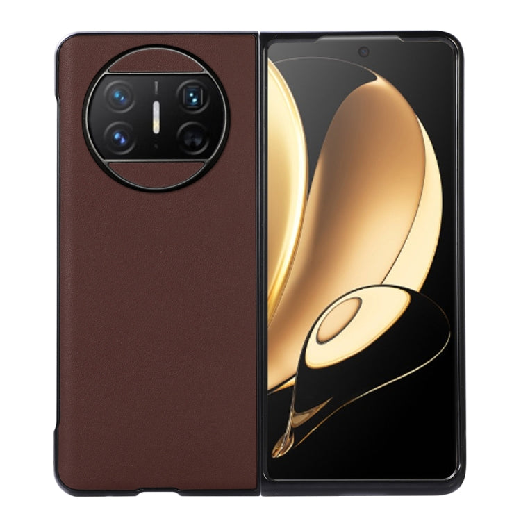 Brown lambskin leather phone case with camera cutout for Huawei Mate X3.