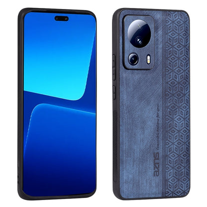 Phone case with blue 3D embossed texture, camera cutouts, and raised edge protection