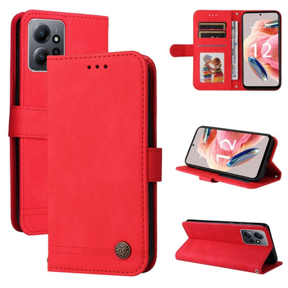 Red leather folio phone case with metal button, card slots and flip stand