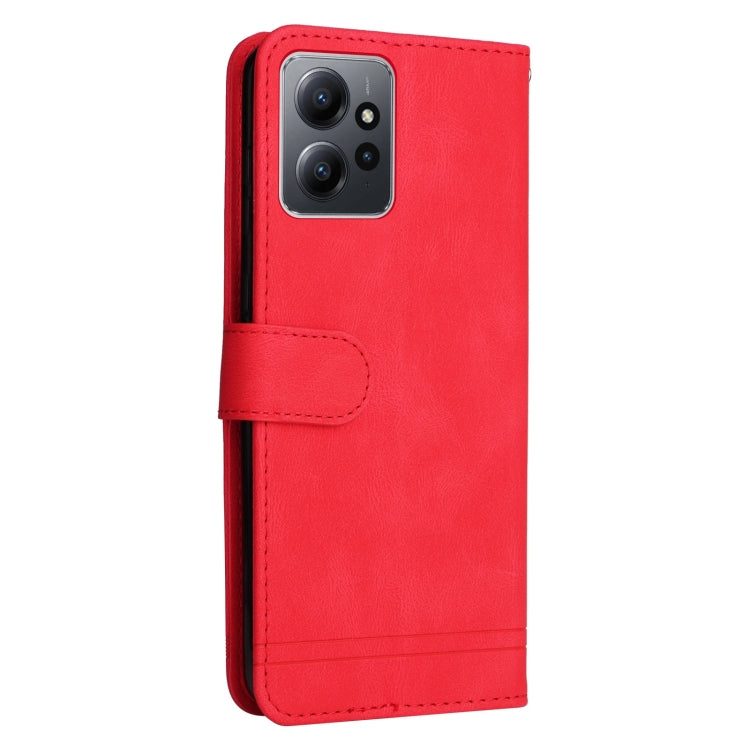 Red leather wallet phone case with card holder flap and metal button