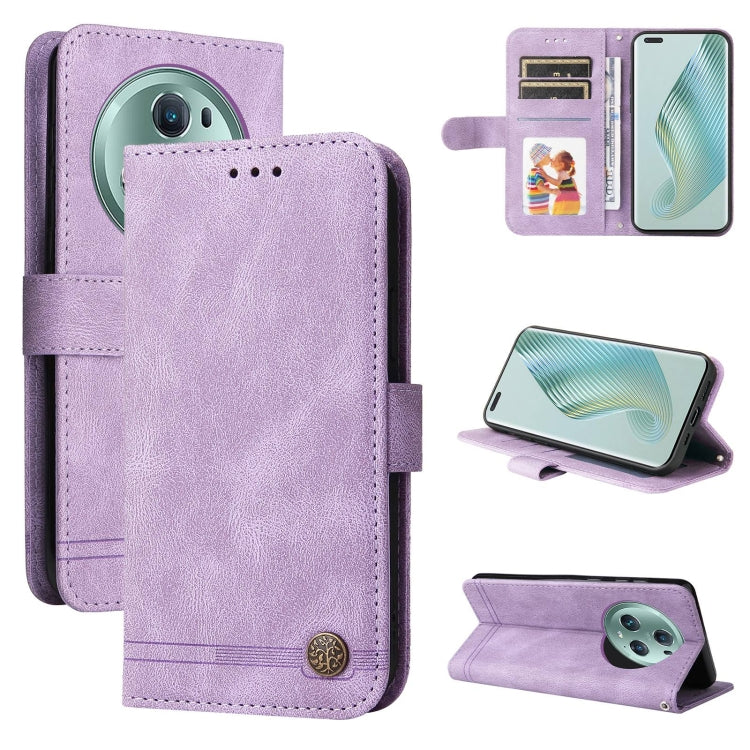 Purple leather wallet phone case with card slots and metal button closure