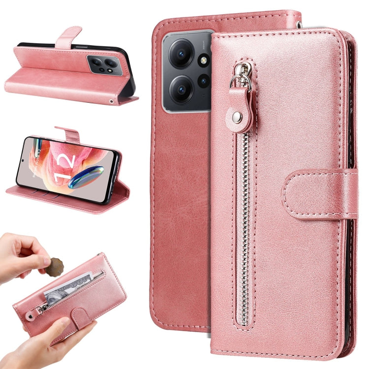 Rose gold leather wallet phone case with side zipper pocket and fold stand