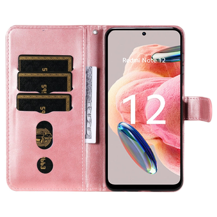 Rose gold leather wallet phone case with card slots, fold cover, and zipper pull