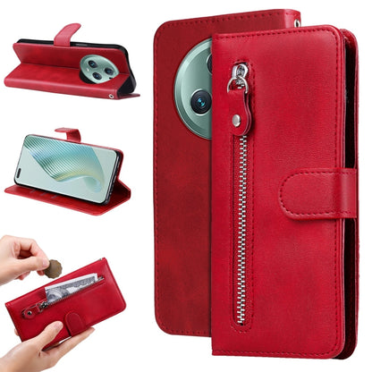 Red folio leather phone case with zipper pocket and camera cutout