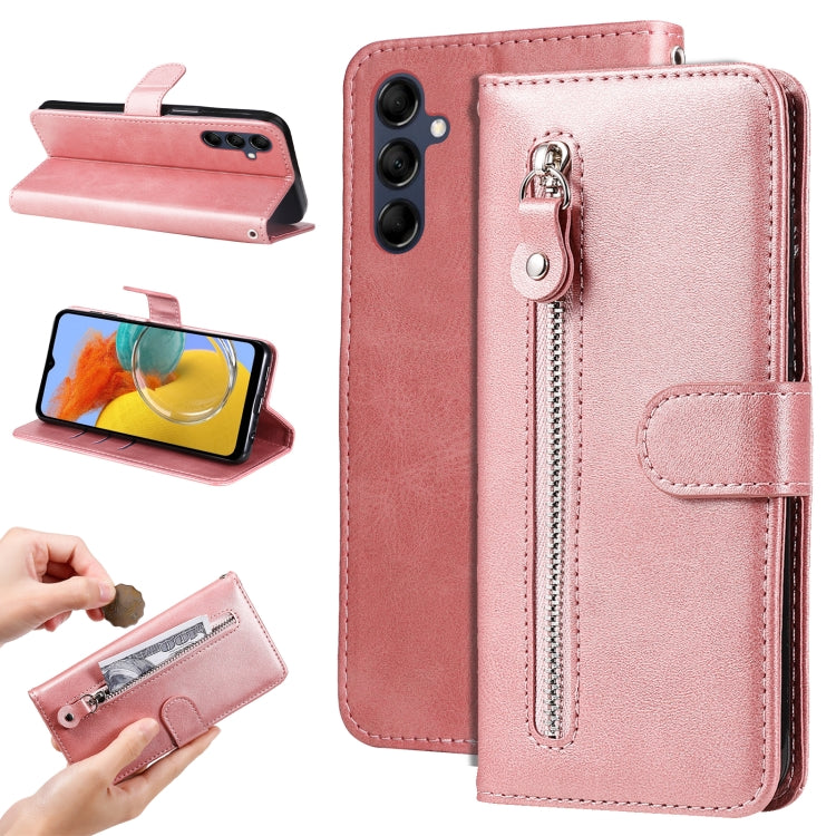 Rose gold leather wallet phone case with side zipper pocket and card holder