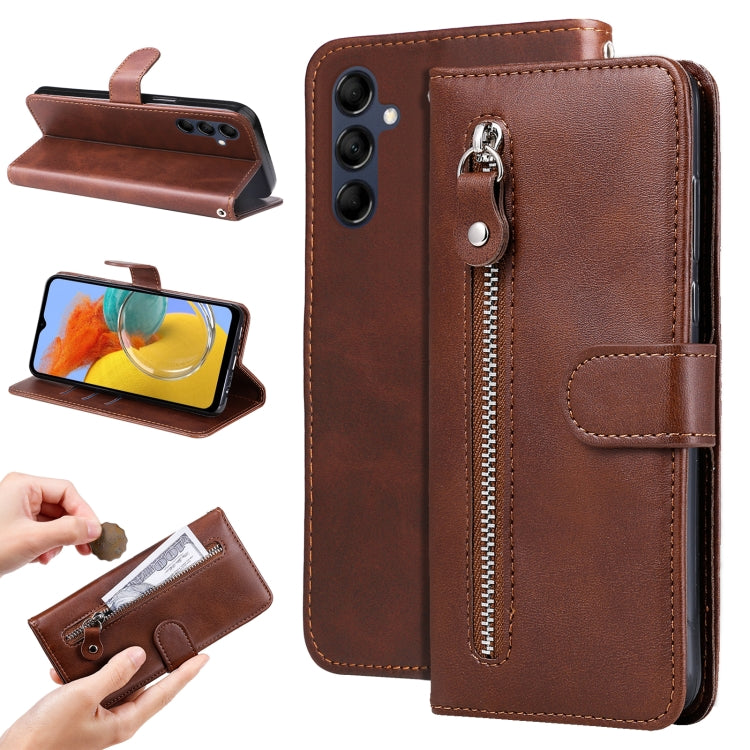 Brown folio leather phone case with zipper pocket and camera cutouts