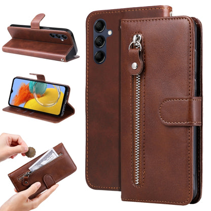Brown folio leather phone case with zipper pocket and camera cutouts