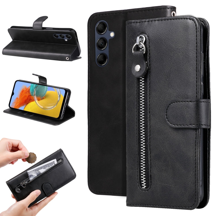 Black folio leather phone case with zipper pocket and camera cutouts