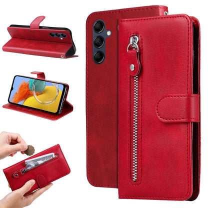 Red calf-texture leather phone case with zipper, flip cover and inner card pocket