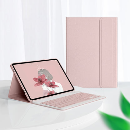 Pink leather-look Bluetooth keyboard tablet case with keyboard, angled stand