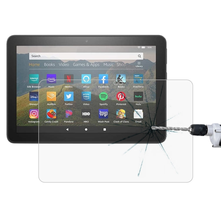 Explosion-proof tempered glass screen protector film for tablet screen, clear with rounded edges.