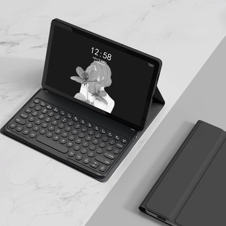 Black detachable Bluetooth keyboard leather case with tablet stand and round keys