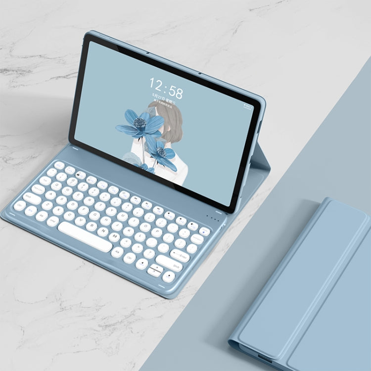Blue detachable Bluetooth keyboard leather case with tablet stand and round keys