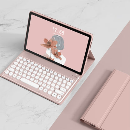 Pink detachable Bluetooth keyboard leather case with tablet stand and round keys