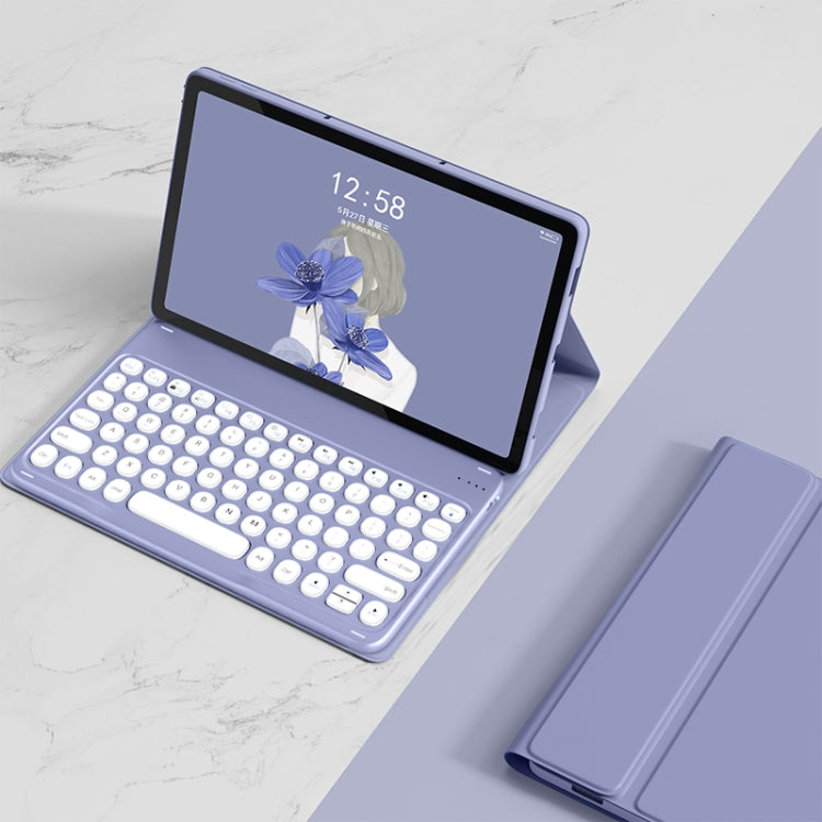 Purple detachable Bluetooth keyboard leather case with tablet stand and round keys