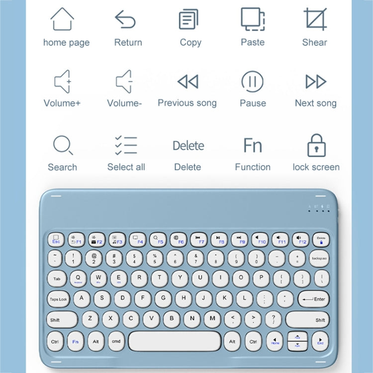Blue leather tablet keyboard case with detachable Bluetooth keyboard, slim trackpad.