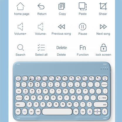 Blue leather tablet keyboard case with detachable Bluetooth keyboard, slim trackpad.