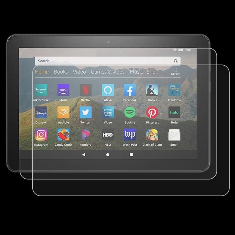 Tempered glass screen protector film set with dual overlays on tablet screen