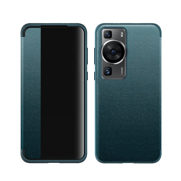 Green leather and TPU shockproof phone case for Huawei P60, front and back