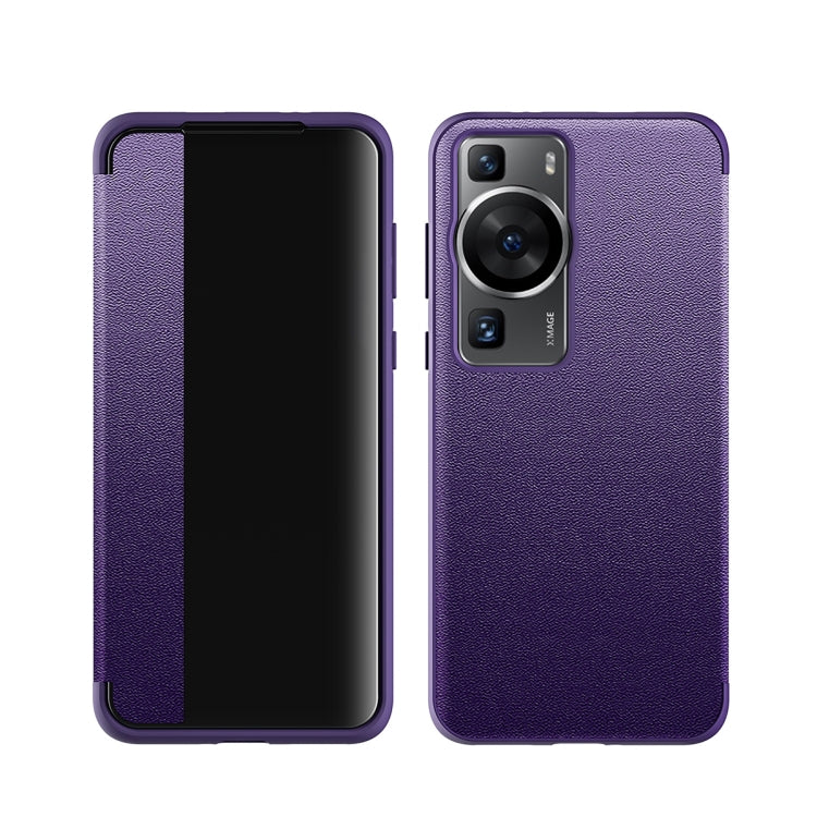 Purple leather and TPU shockproof phone case for Huawei P60, front and back