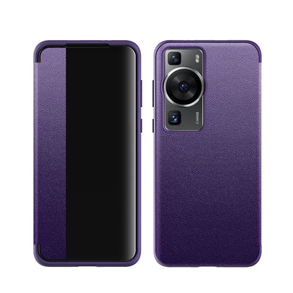 Purple leather and TPU shockproof phone case for Huawei P60, front and back