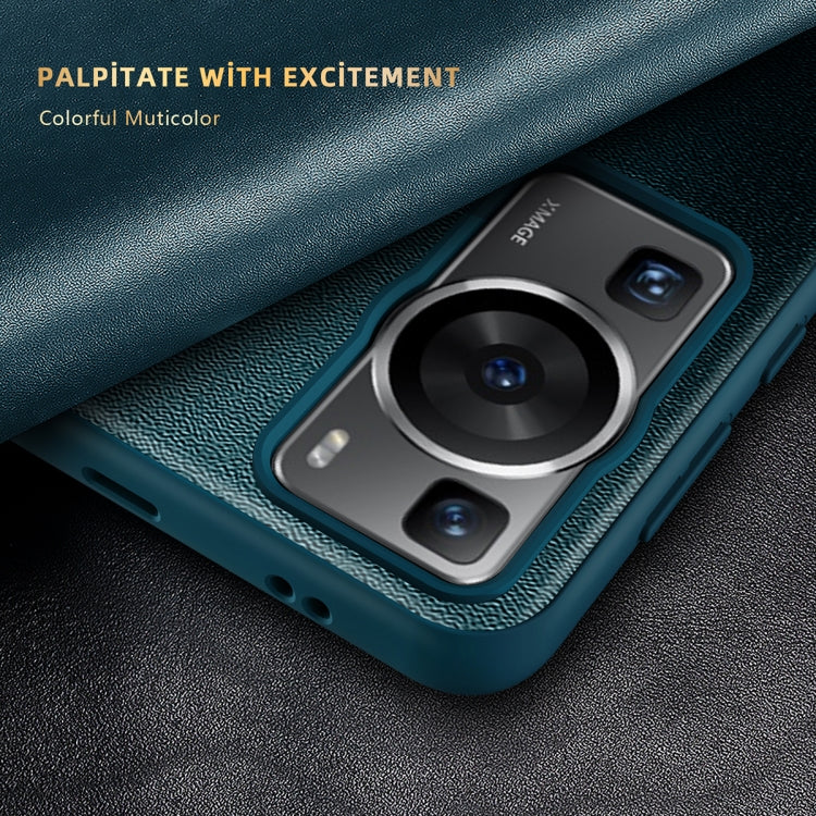 Teal shockproof phone case with leather-texture grip and camera lens cutout