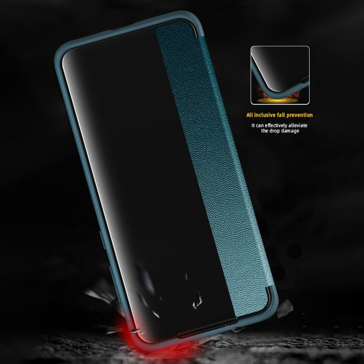 Teal shockproof phone case with raised front lip and camera cutouts