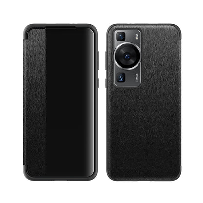 Black leather and TPU shockproof phone case for Huawei P60, textured back and front