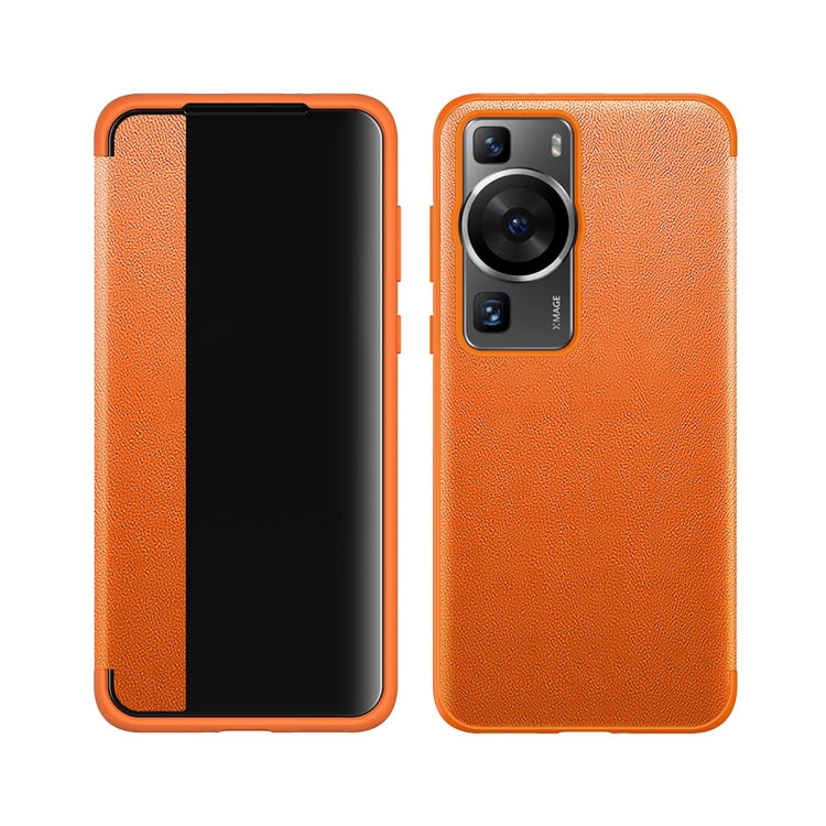 Orange leather and TPU shockproof phone case for Huawei P60, textured back with cutouts
