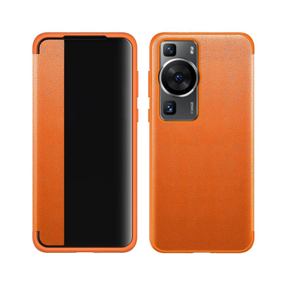 Orange leather and TPU shockproof phone case for Huawei P60, textured back with cutouts
