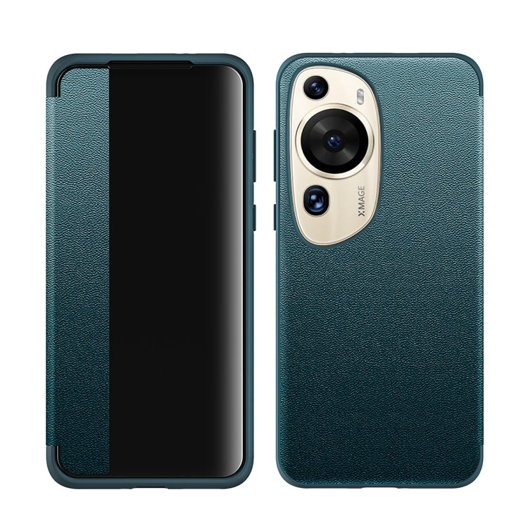 Green leather and TPU shockproof phone case for Huawei P60 Art, front and back