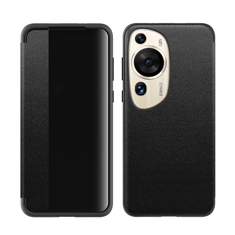 Black leather and TPU shockproof phone case for Huawei P60 Art, front and back