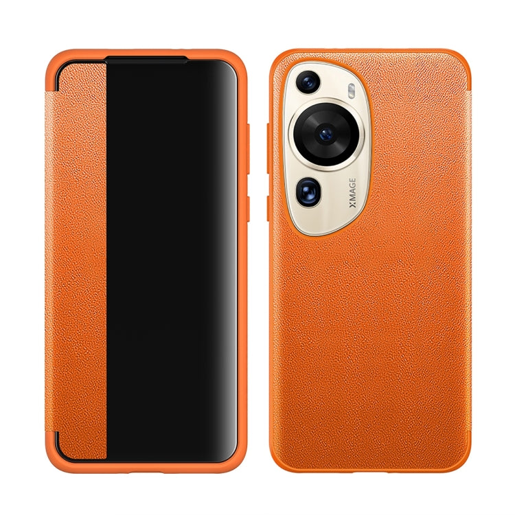 Orange leather and TPU shockproof phone case for Huawei P60 Art, front and back